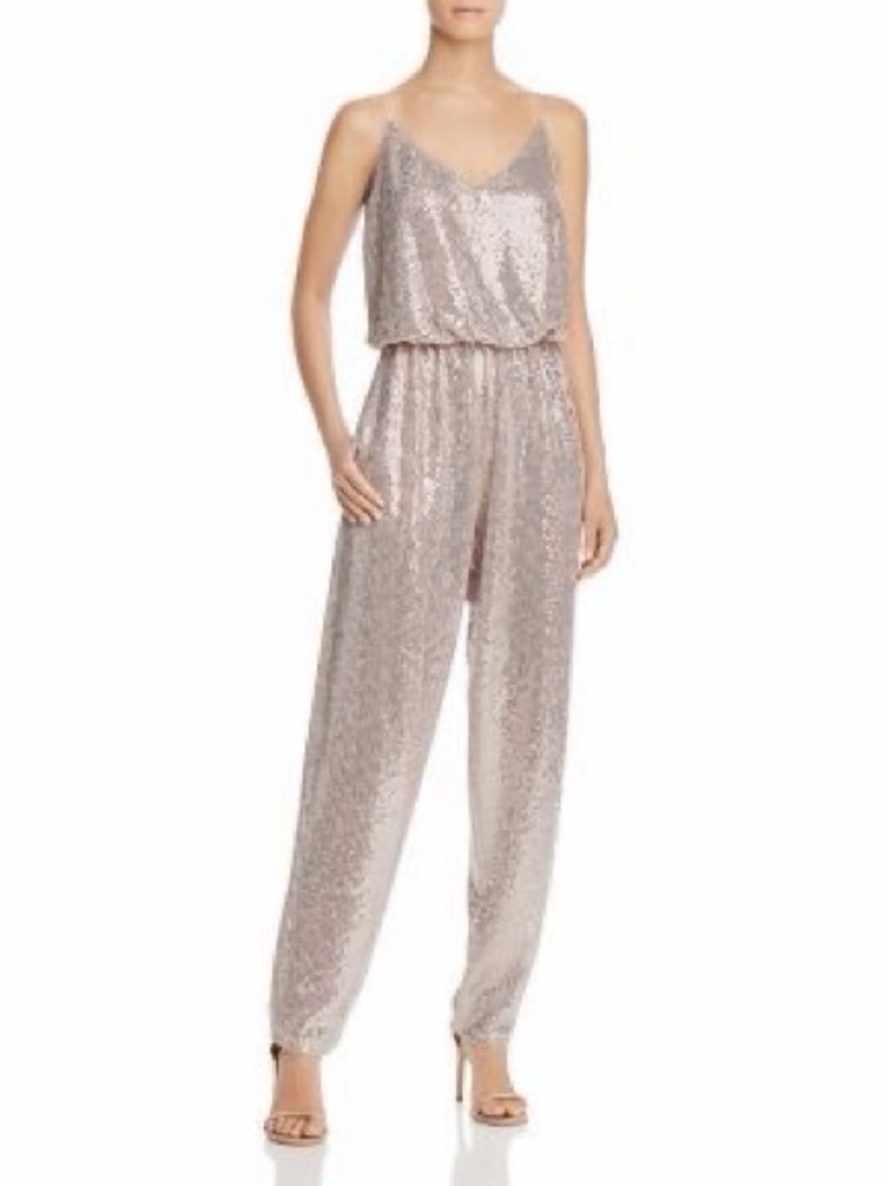 Eliza J Sequined V-Neck Jumpsuit in Blush